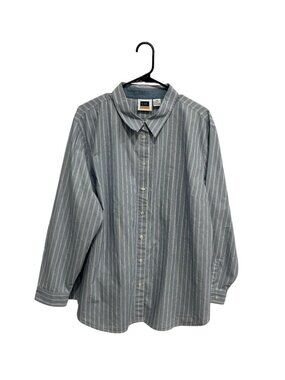 C.S.T. Sport 22W Mens Blue White Striped Button Up Shirt Old Money Minimalist